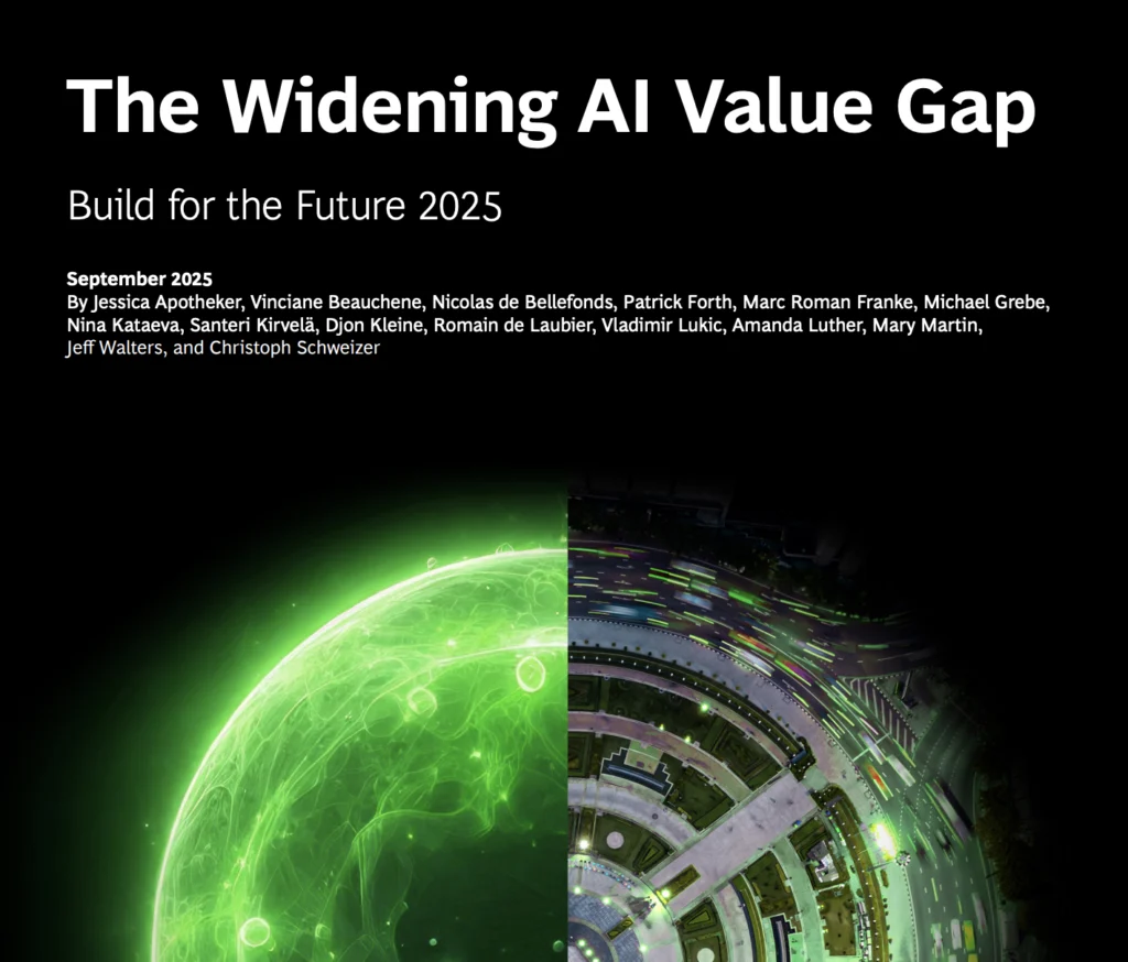 A composite image split vertically: the left side shows a glowing, green, digital sphere with swirling patterns; the right side displays an aerial view of a city roundabout at night with blurred lights and traffic.